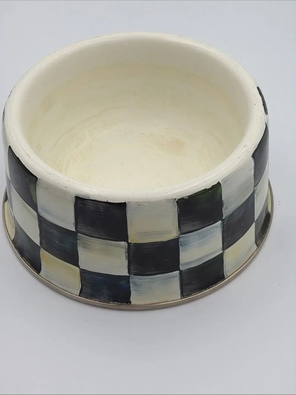 Mackenzie Childs Courtly Check Enamel Pet Dish EUC